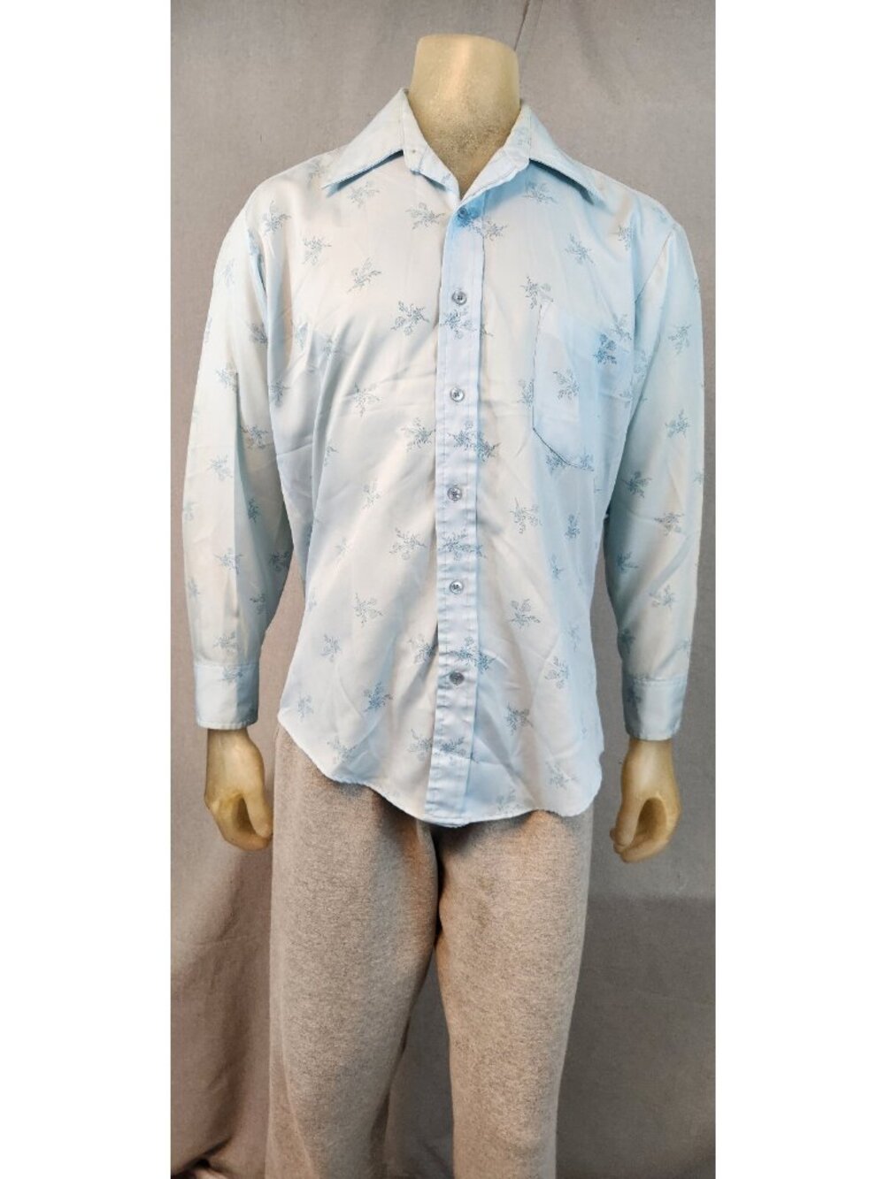 USED Vintage Sears Golden Comfort LARGE Blue Collared Long Slev Button Shirt Top